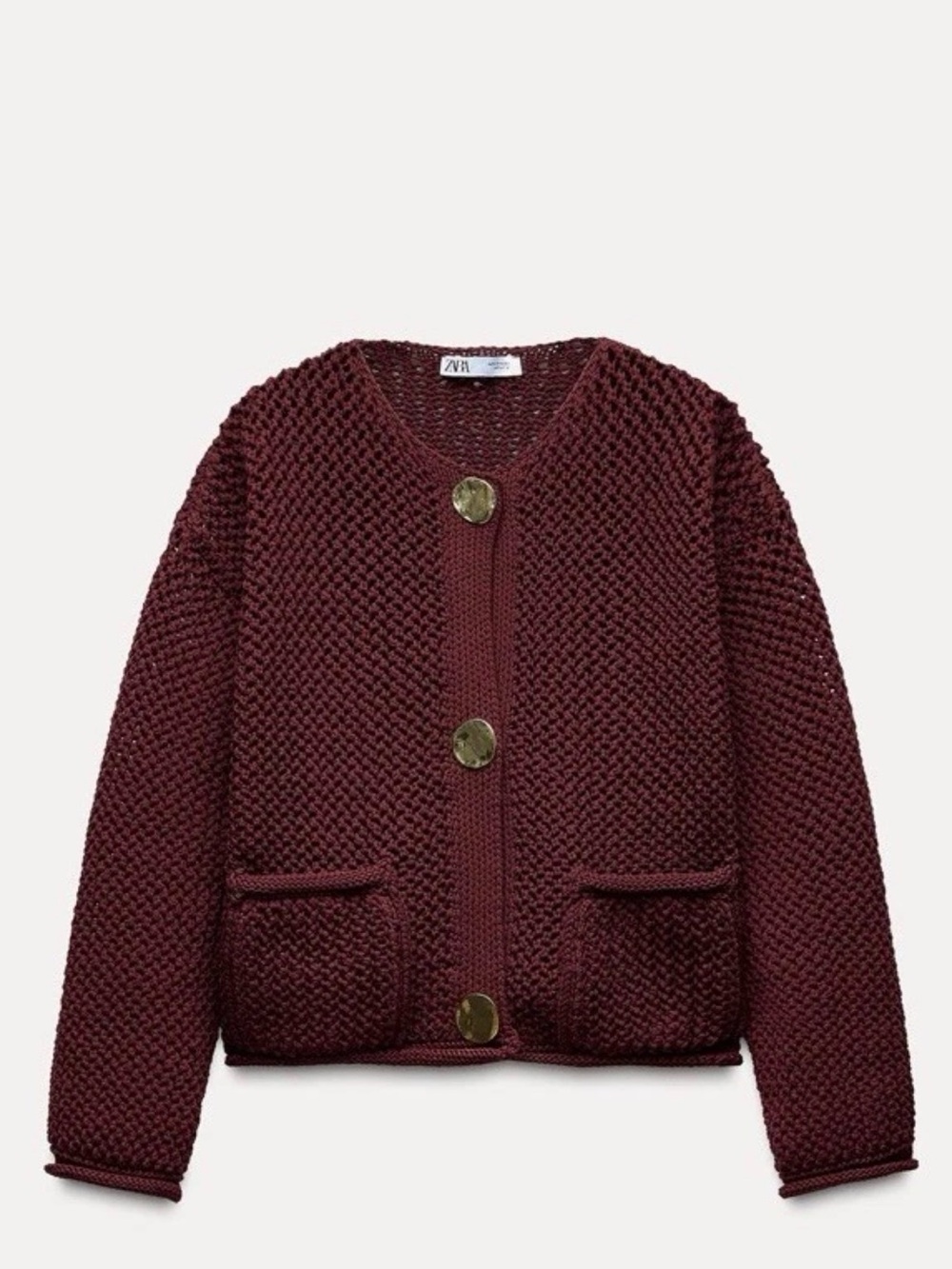 Zara Maroon Knit Button Cardigan Sweater M